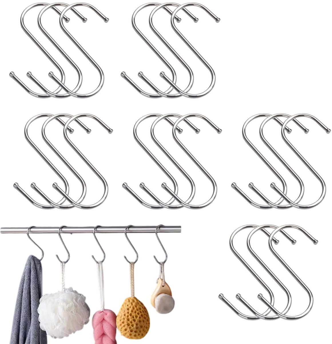 My Ninki ® Veelzijdige en Ruimtebesparende Dubbelzijdige S-Haken van Roestvrij Staal voor Diverse Toepassingen