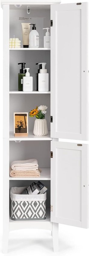 COSTWAY Badkamerkast met 5 verdiepingen, smal, vrijstaande hoge kast met 2 lamellendeuren, planken en kantelbeveiliging, badkamerkast voor badkamer, keuken en woonkamer, 37 x 37 x 160 cm (wit)