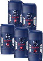 Déodorant anti-transpirant NIVEA MEN Dry Impact Stick - Protection 48 heures - Séchage Quick - Sans alcool - Déodorant stick - 5 x 50 ml - Pack économique