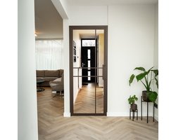 Stalen binnendeur helder glas 6 vlaks incl. kozijn 231,5 x 93,0 - Rechtsdraaiend - Brons