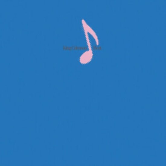 King Crimson Beat albumhoes met roze muzieknoot op blauwe achtergrond.