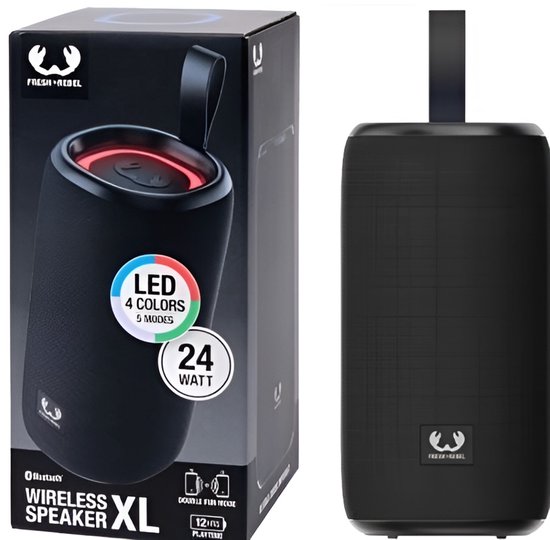 Bluetooth speaker Fresh ’n Rebel met RGB LED verlichting, draadloos, compact, 20 uur batterij, zwart
