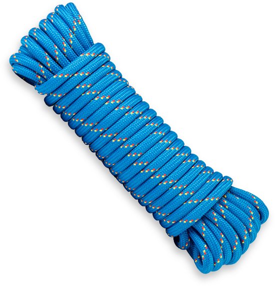 Corde en polypropylène SNURO (12 mm, 20 m, bleu avec jaune et rouge) - Corde tressée - Paracorde légère et épaisse pour l'extérieur, la survie et le jardin - Résistance à la rupture 1837 kg