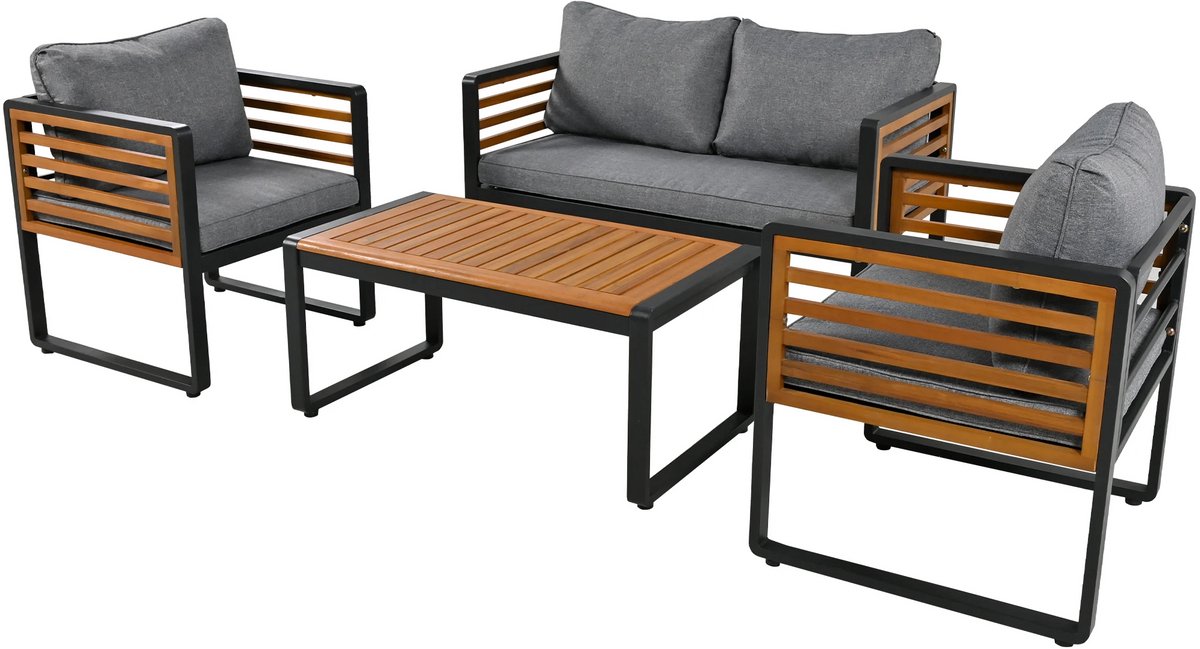Betaalbare Goederen® - Tuinset met 4 stoelen Tuinset - bruin met grijs - tuinstoelen verstelbaar - tuinstoelen stapelbaar - tuinsets -tuinstoelen stapelbaar