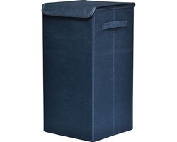 Tendance Wasmand met deksel - MDF structuur/polyester - blauw - opvouwbaar