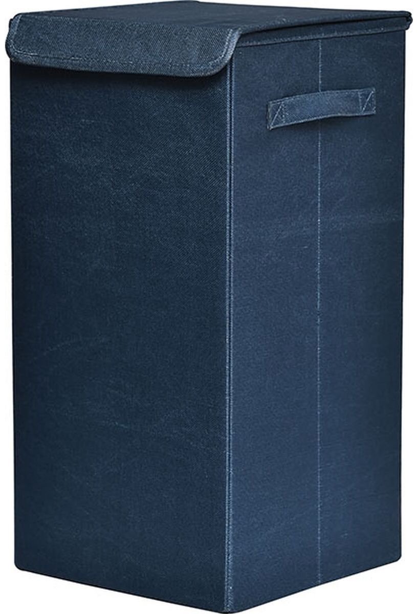 Tendance Wasmand met deksel - MDF structuur/polyester - blauw - opvouwbaar