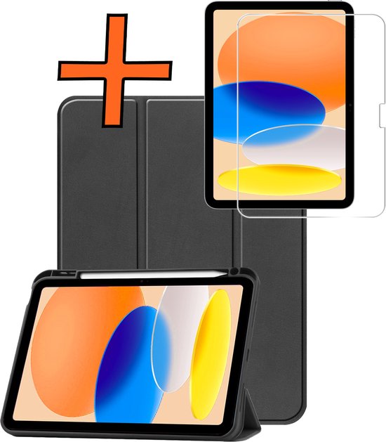 Étui pour iPad 2025, étui pour tablette à trois volets, étui avec découpe, adapté à Apple Pencil, avec protection d'écran, étui pour iPad 11, étui à Hardcover, Bookcase , Zwart