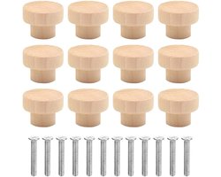 Set van 12 Houten Kastknoppen Voor Lade en Meubelrenovatie - 35x26 mm