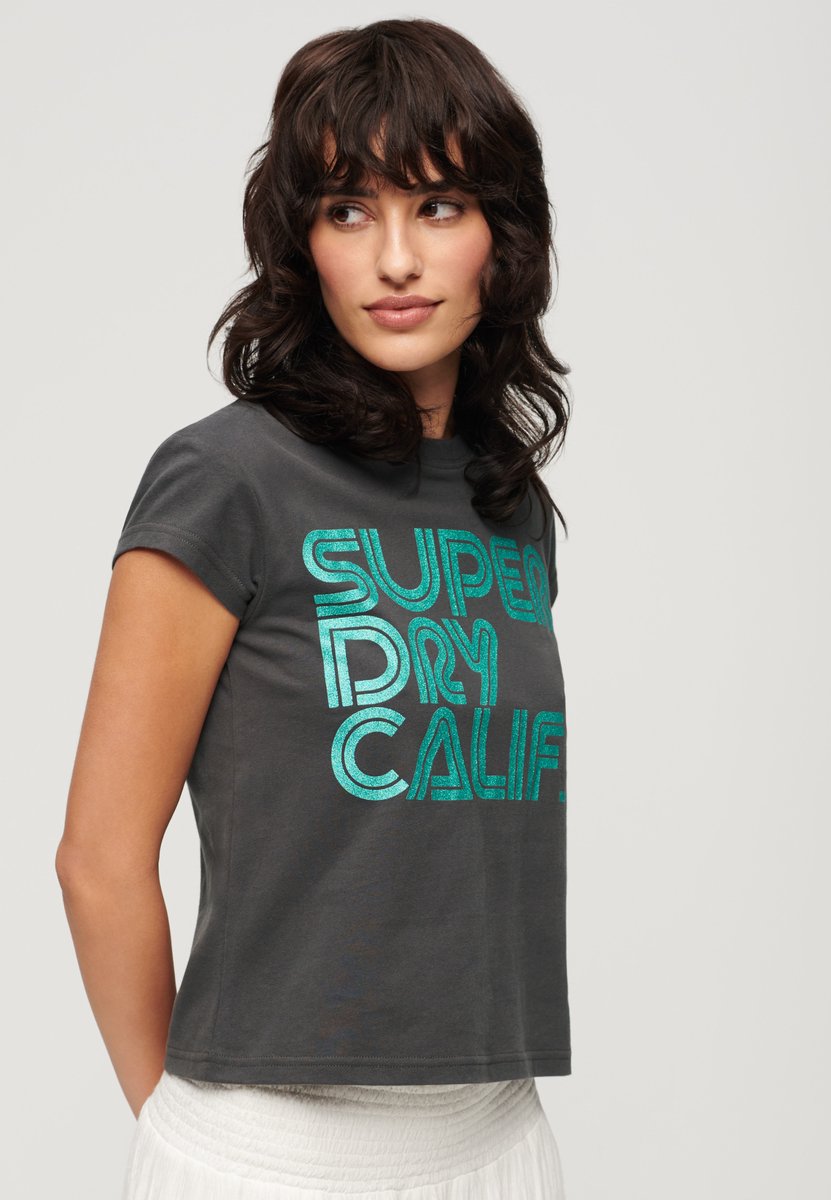 Superdry Retro Glitter Logo Cap T-shirt Met Korte Mouwen L Vrouw Zwart