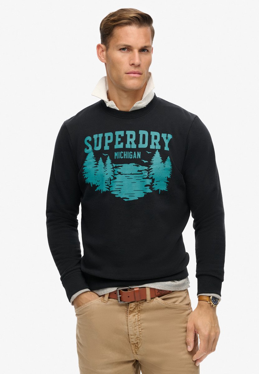 Superdry Outdoors sweatshirt met ronde hals en print Heren Truien Zwart