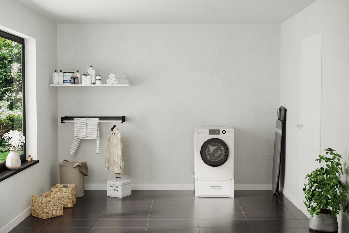 Wasophoogte® Wasmachine verhoger met lade - Wasmachine opbouwmeubel XL - Wasmachine sokkel - 31cm hoog - Wit - Universeel - 63*63 (LxB) - Inclusief wandbeugels thumbnail 4