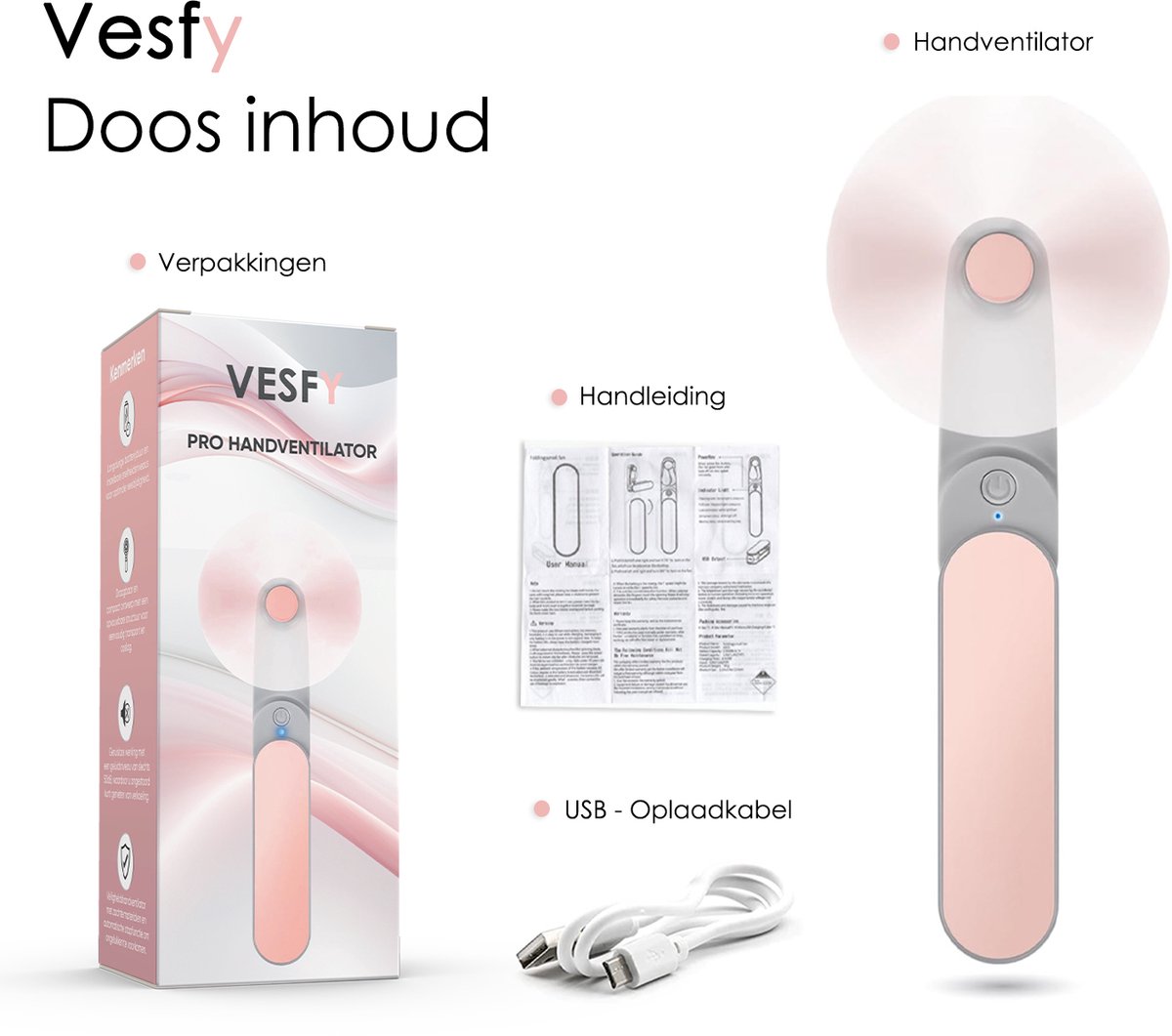Vesfy Handventilator Oplaadbaar - 2 Snelheden - Stil & Compact - Mini Ventilator - Draagbare Tafelventilator — afbeelding 8