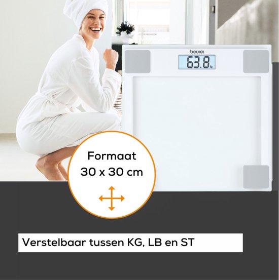 Beurer GS 14 Weegschaal Personenweegschaal - Digitaal - Tot 150 kg - Doorzichtig Veiligheidsglas - Ultra dun (20 mm) design - Makkelijk Afleesbaar LCD display - Schakelt Automatisch aan & uit