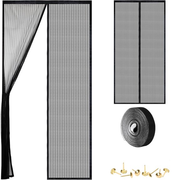 Risareyi Zij-opening Magnetische Vliegengordijn Deur 160x200cm, Klamboedeur Hordeur, Automatisch Sluiten - met magneten, Zwart Glasvezel Gaas Gordijnen, Anti-insect, voor Terrasdeur Balkondeur