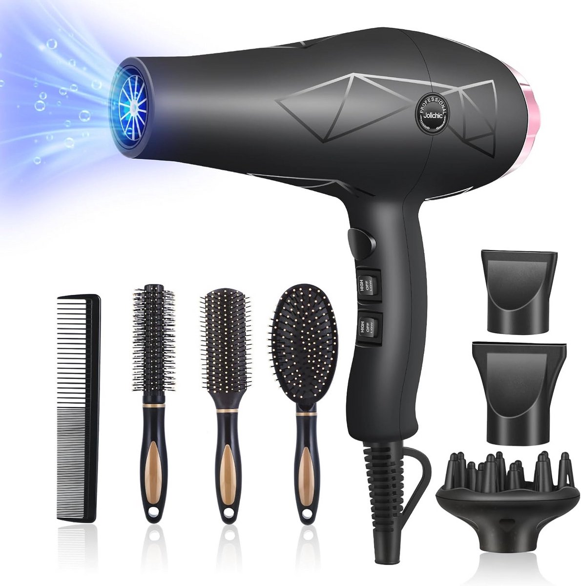 Professionele haardroger 2400 W met ionen, 2 snelheden en 3 verwarmingsinstellingen