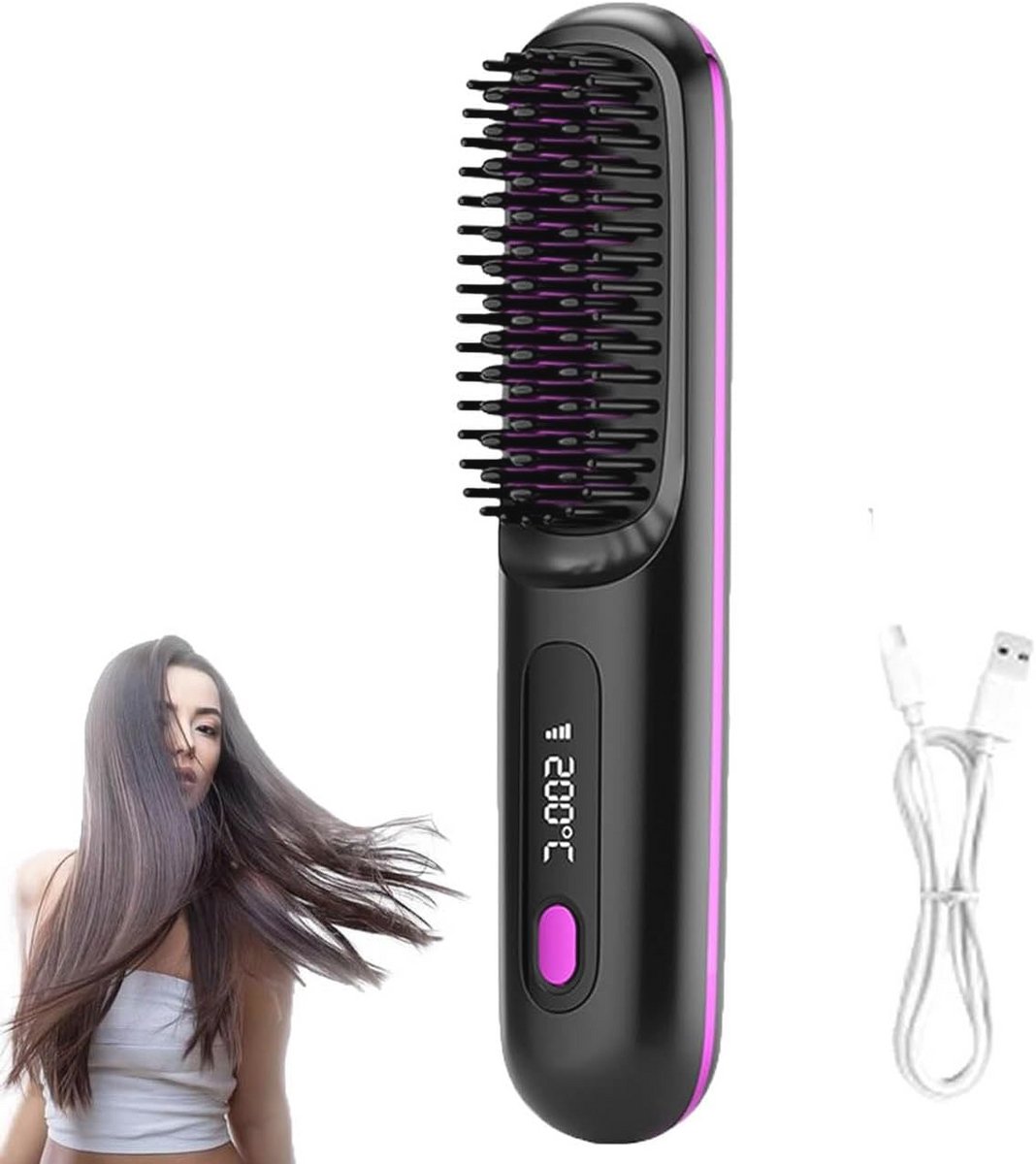 Draadloze Mini Hete Kam Stijltang voor Dames - Draagbare Reisstijltang voor Steil en Krullend Haar