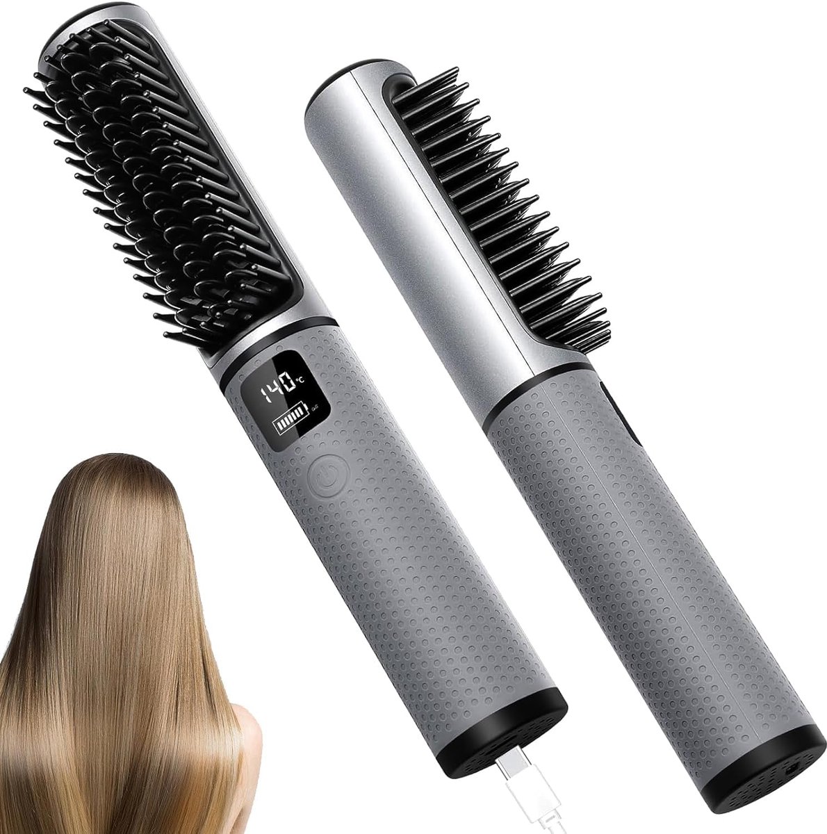 2-in-1 Haar- en Baardstyling Borstel met Instelbare Temperaturen - Draagbare Stijltang