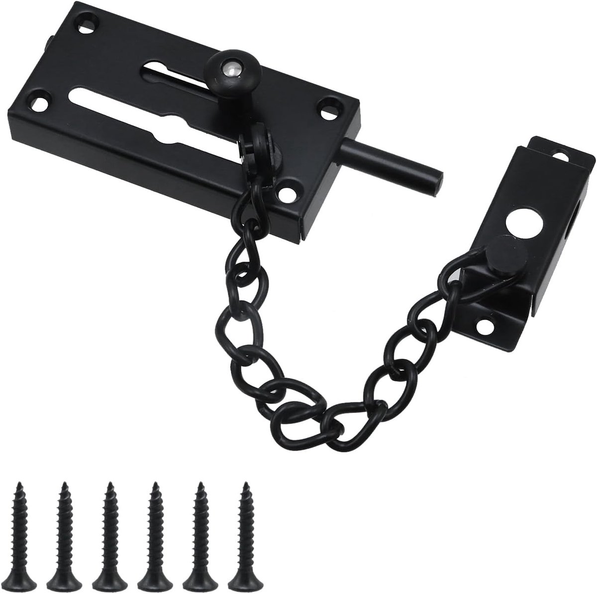 1-pack deurkettingslot, roestvrijstalen zware kettinggrendelsloten RVS grendel, antidiefstalketting, deurketting, deurslotgesp voor binnendeur, kettingdeurbeveiliging met schroeven (zwart)
