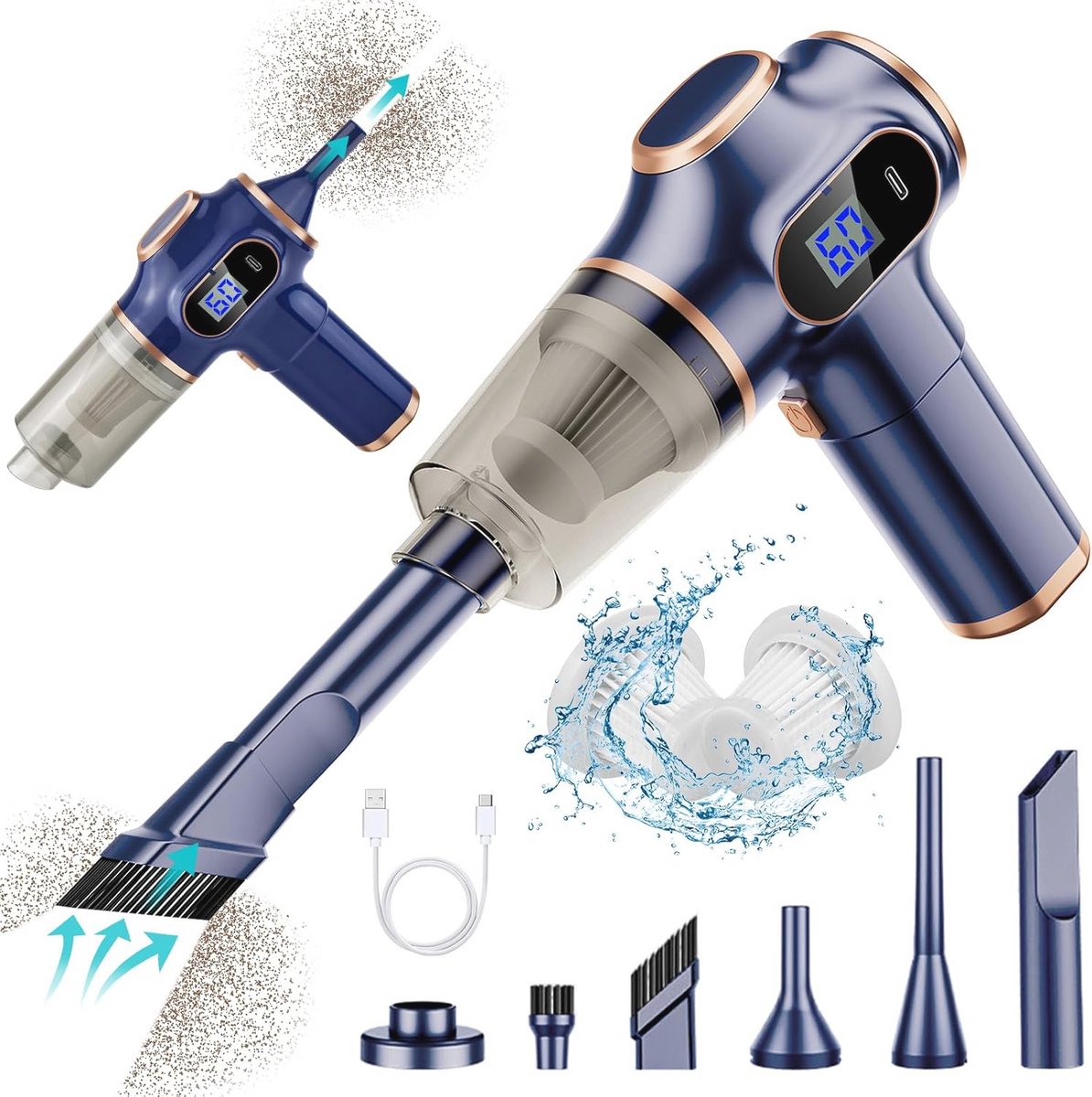 Draadloze kruimelstofzuiger 2-in-1, krachtige handstofzuiger en ventilator, mini-stofzuiger, draagbare stofzuiger met 3000 mAh