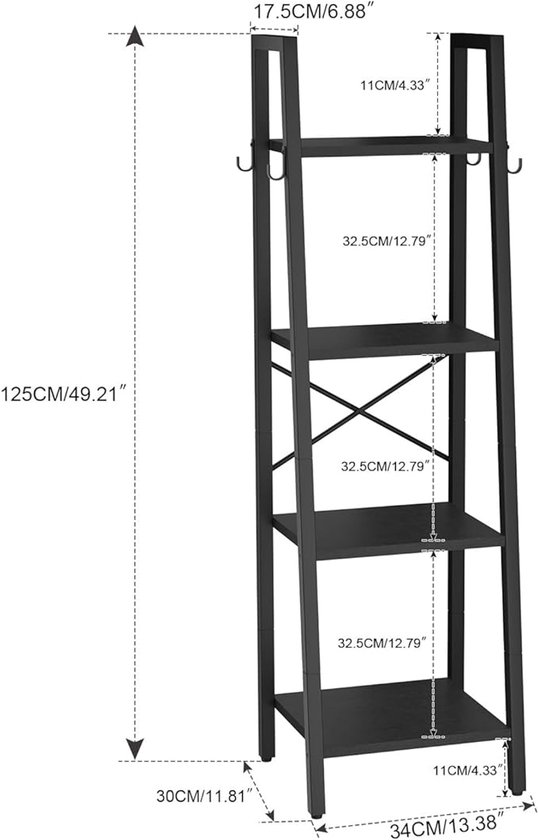 Boekenkast Industrieel - Ladderrek - 14 Planken - Stabiel Metalen Fram – De Vries Meubels