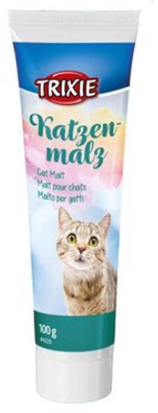 Trixie Kattenmalz tube van 100g met een afbeelding van een kat.