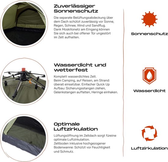 3 Persoons Pop-up Tent met Dubbele Deur - Ideaal voor Camping en Festivals - Ultralicht en Waterdicht (210x190 cm) van Merkloos — afbeelding 4