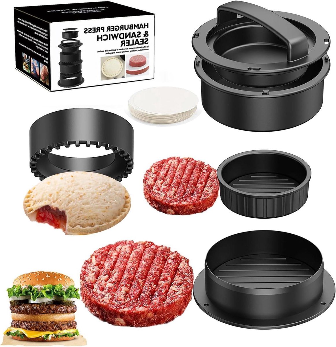 Burgerpers en Patty Maker - Maak Heerlijke Burgers - 4-in-1 Functie