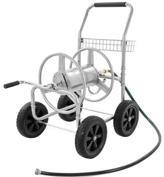 Relaxdays slanghaspel XL, slangen tot 90 m, 2 wielen, metaal, verrijdbaar, voor in de tuin, zwart