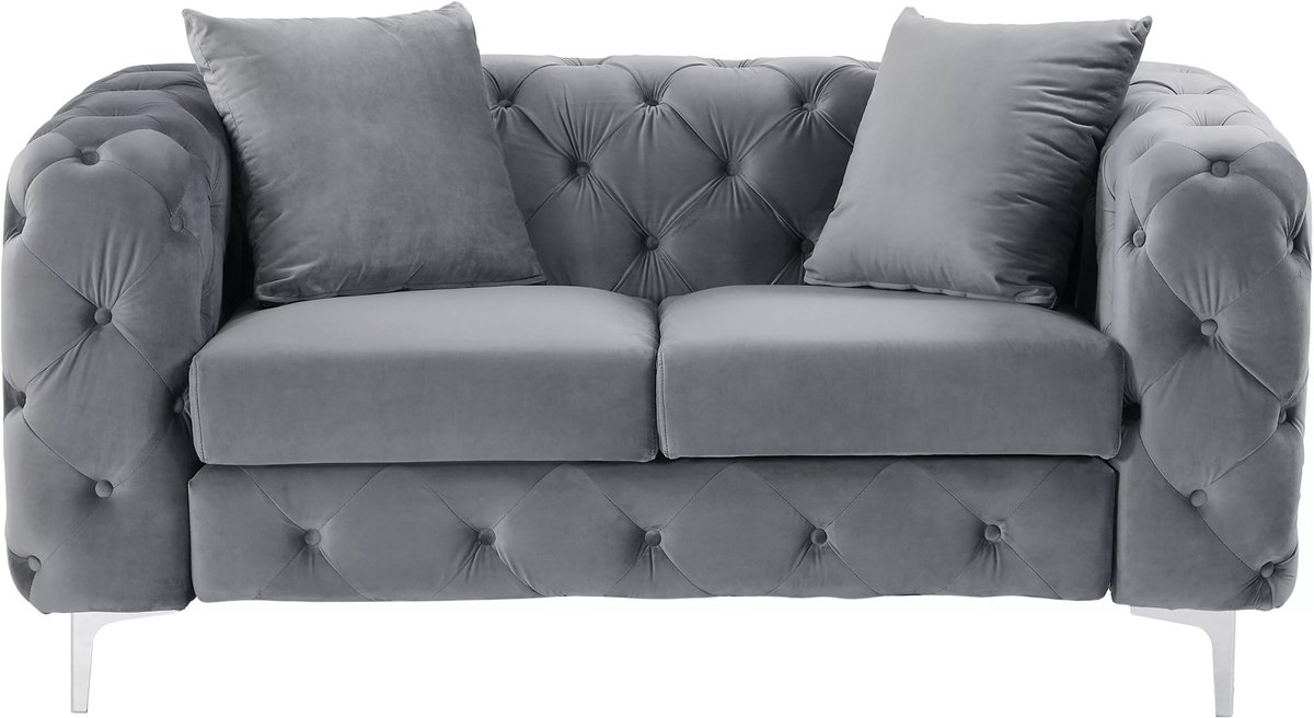 Vente-unique Tweezits-Chesterfield-bank van antracietkleurig velours EDWINA Antracietgrijs