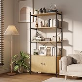 Bol.com Bealife FS16 boekenkast 4 niveaus plank staande plank metalen frame met deuren boekenkast voor woonkamer slaapkamer stud... aanbieding