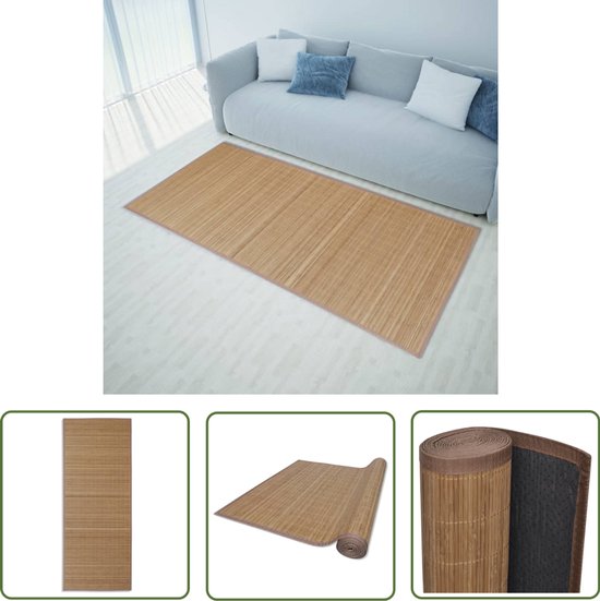 vidaXL Tapis en Bamboe - Marron - 80 x 200 cm - PVC antidérapant - Rebords en polypropylène - Tapis