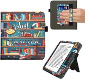 kwmobile e-reader hoesje geschikt voor Kobo Libra Colour hoes - E reader flip case van kunstleer - Ereader cover met stand - bibliotheek design in meerkleurig