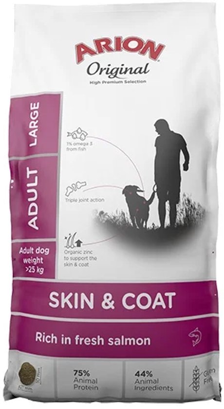 Arion Original Skin & Coat Large Breed Zalm 12kg met rocco sticks