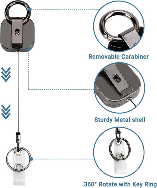 Sleutelhanger Karabijnhaak Reelhouder Handige badgehouder Lanyard Zwarte badge voor het ophangen van credential Premium intrekbare sleutelhanger  21