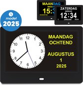 Dementieklok Analoog en Digitaal – Kalenderklok - klok met datum en dag – Alarmfunctie en Medicijnalarm - Alzheimer klok – seniorenklok – 7 Inch - Zwart