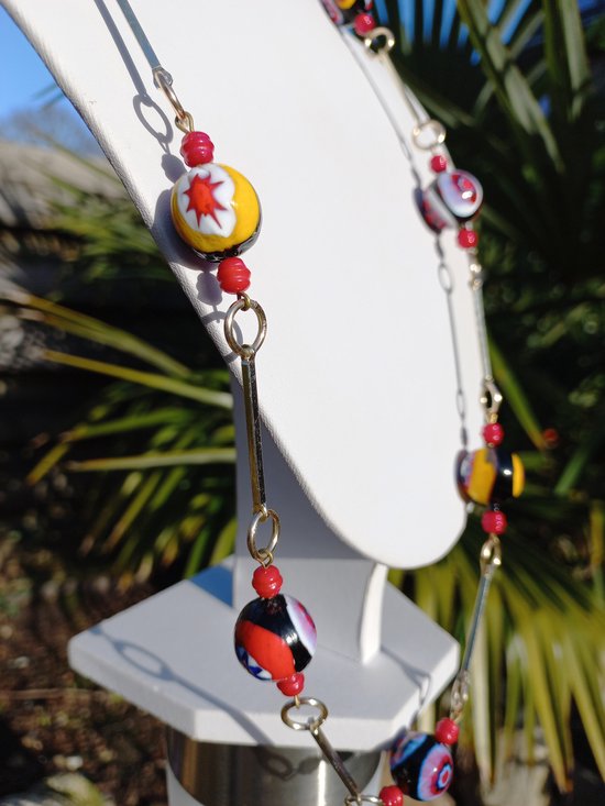 Collier Vintage Multicolore Style Murano - Longueur 47 Cm, État Général Bon