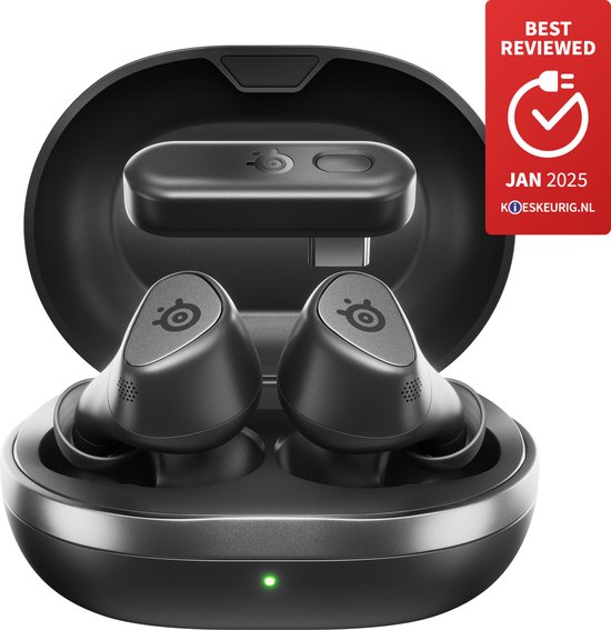 Arctis GameBuds — Actieve Noisecancellation — Mobiele app met audiopresets — 40 uur accuduur met Qi-oplaadcase — PC, Mobile & Playstation — Zwart