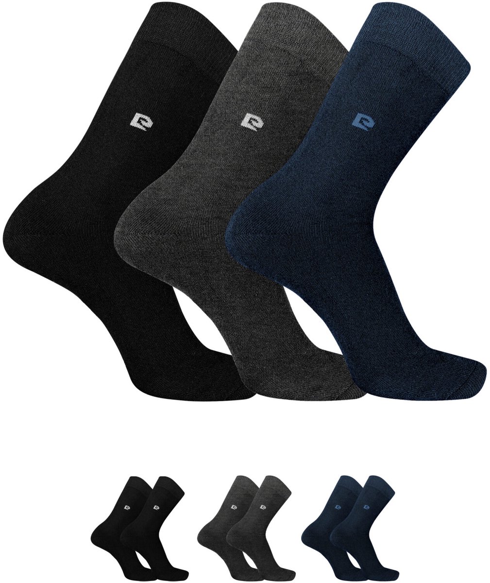 Pierre Cardin Heren Thermosokken - 3 Paar - Katoen - Naadloos - Volledig Badstof - Full Terry - Katoenen Thermo Sokken - Warme Wintersokken - Zwart/Grijs/Blauw - Maat 40-46