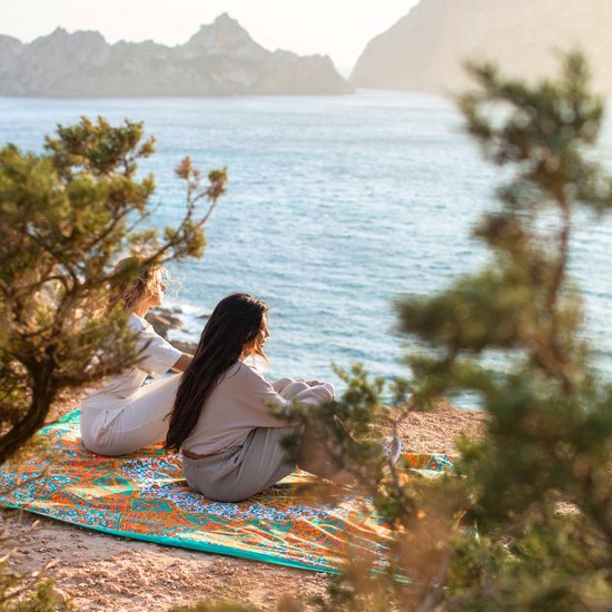 Bohemida Roundie XXL Groot Strandkleed 220x235cm - XXL Tropical Star Groen Oranje Mandala - Strandlaken - 100 % Duurzaam Katoen