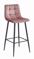 Bol.com Barkruk ARCETO - Donkerroze Velvet Zwarte Metalen Poten 76 cm Zithoogte Rugleuning Ergonomisch Ontwerp Max. 120 kg aanbieding