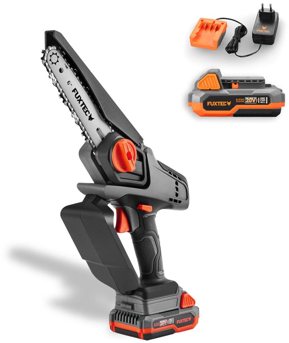 FUXTEC 20V snoerloze handschaar, 1,44kg gewicht, bladgrootte van 15cm, diameter van 10cm en een kettingsnelheid van 4,6m/s FX-E1HAS20SET