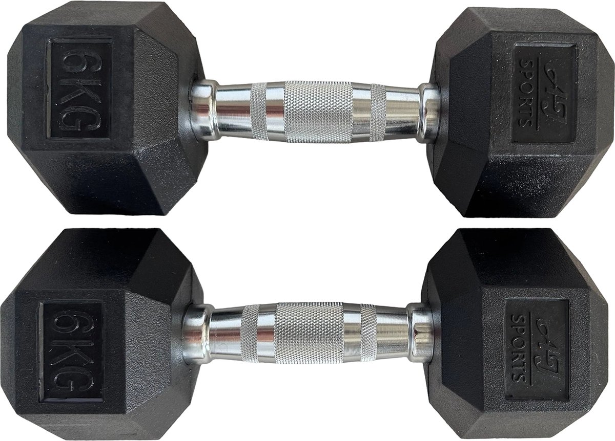 AJ-Sports Hex Dumbells 6kg - 2 x 6 kg Dumbell - Gewichten - Dumbells set - Gewichten set - Halterset - Fitness gewichten - Krachttraining - Fitness