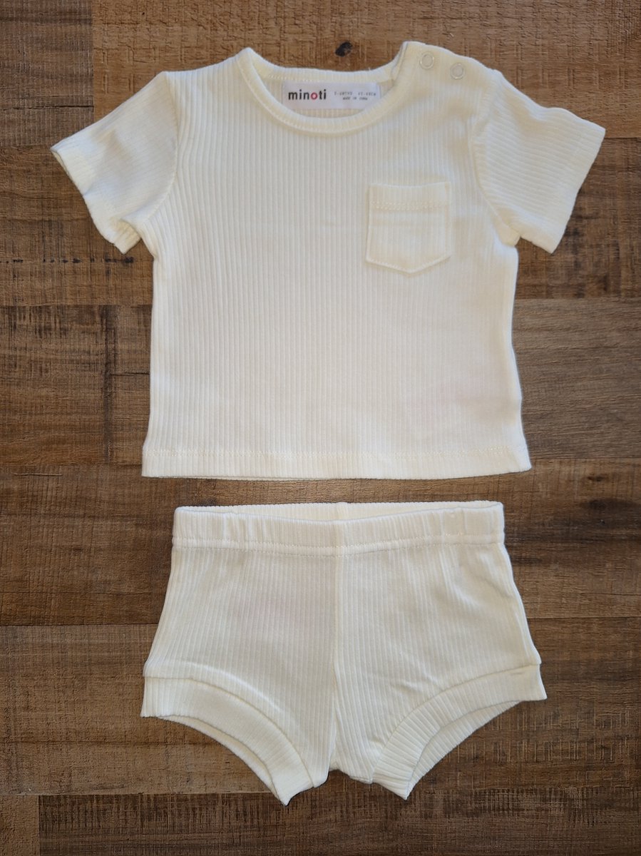 Minoti - rib setje - off-white - summer set - newborn - maat 50