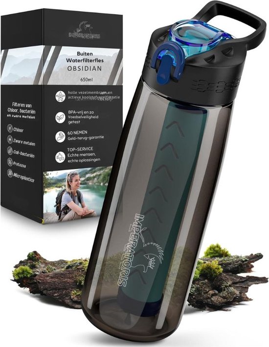 Flintronic Filter Bottle, 800 ml, Outdoor Water Filter, Drinking Water, Reusable Water Filter Bottle, Water Filter for Camping, Survival, Travel