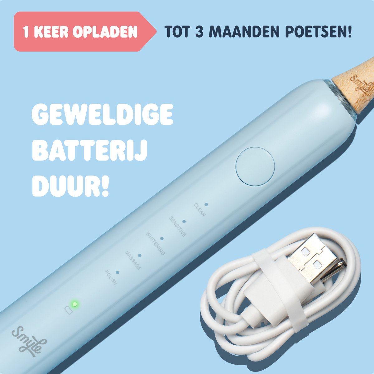 Afbeelding 2 van Smyle Sonische Elektrische Tandenborstel met Lange Batterijduur en Druksensor - Duurzaam en Effectief Poetsen - Blauw