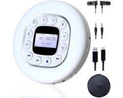 Draagbare CD Speler met Lange Batterijduur - Inclusief Nieuwe Koptelefoon - FM Radio - MP3 Compatibel - SD Kaart Ondersteuning - FM Transmitter - Bluetooth - Ideaal voor de Auto - Witte Kleur