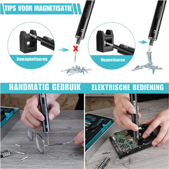 DOINOW 51-in-1 Elektrische precisieschroevendraaierset, mini- accuschroevendraaier, met 48 magnetische bits, led-display, precisieschroevendraaier voor brillen, pc, horloges, camera