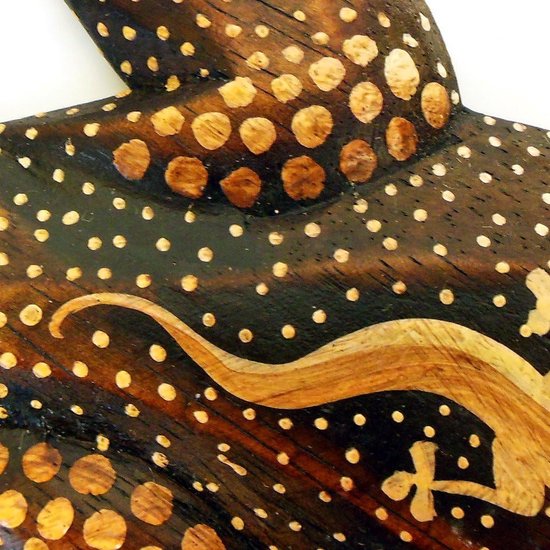 TEMPELWELT Masque De Décoration Murale En Bois Avec Motif Gecko 20 Cm, Bois Brun Blanc, Artisanat Bali Lombok Decomaske De Style Africain