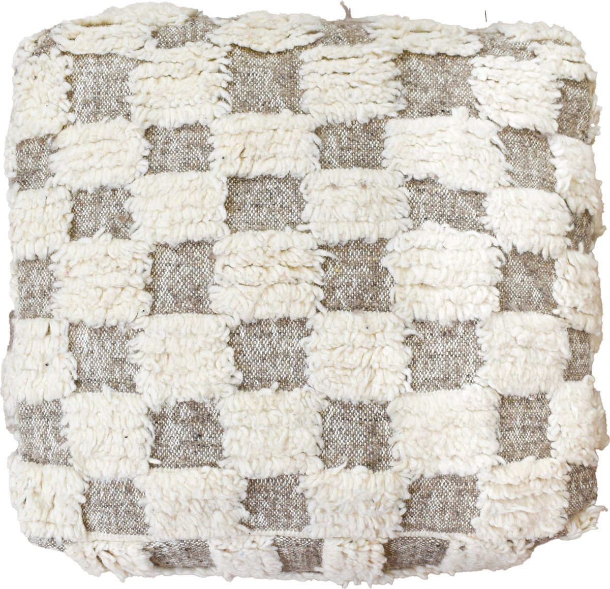 Poufs&Pillows geblokt vloerkussen - handgeweven beige & wit kussen - 100 % wol - 60 x 60 x 20 cm - gevuld geleverd - vervaardigd uit natuurlijke materialen, - palletkussen