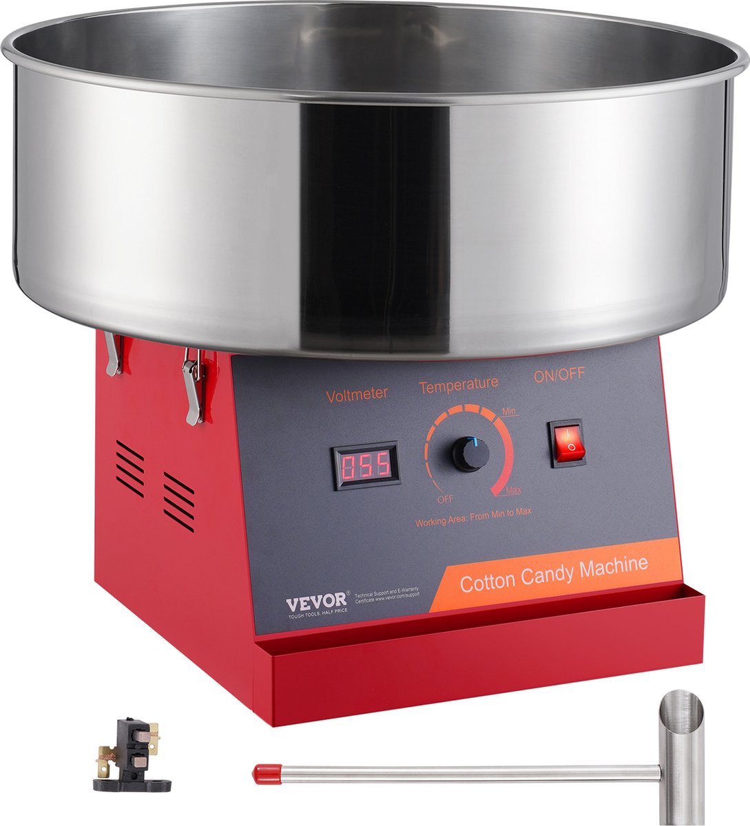 VEVOR Elektrische Suikerspinmachine, 1000w Suikerspinmachine, CommerciëLe Suikerspinmachine met Roestvrijstalen Kom En Suikerlepel, Perfect voor Kinderverjaardagsfeestjes Thuis, Familiebijeenkomsten (Rood)